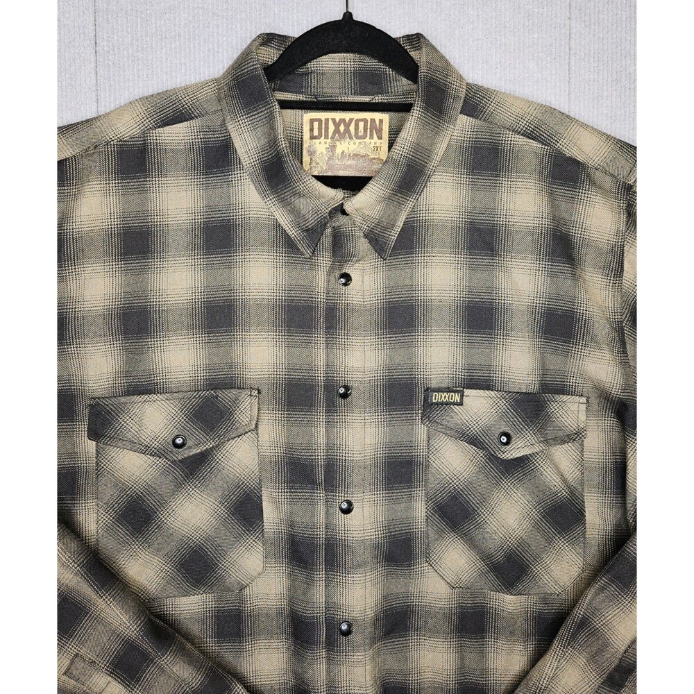 Dixxon Parker Flannel Mens 2X Tall Black Gray Gold Plaid Snap Button
